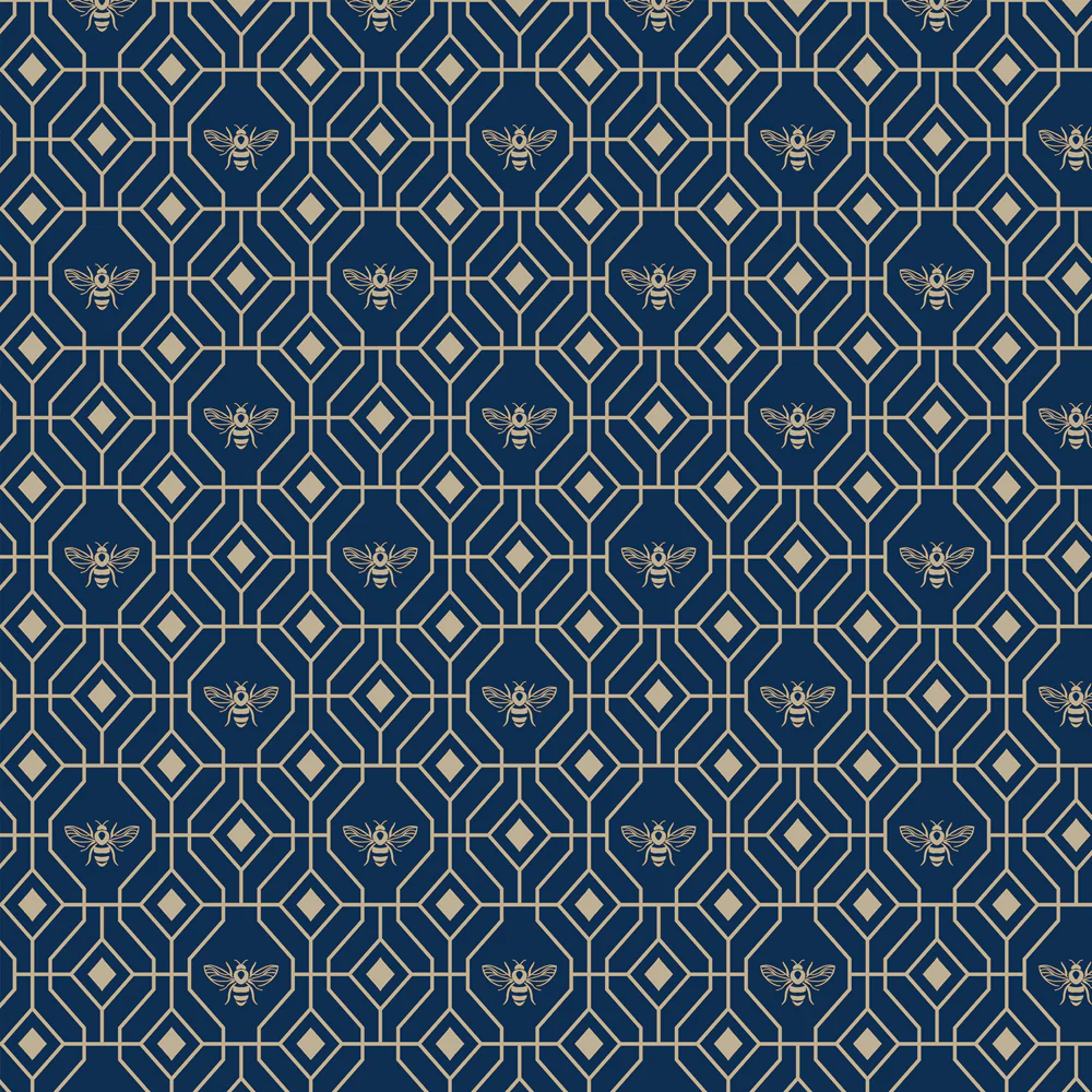 Bee Deco Blue Gold Foil Wallpaper