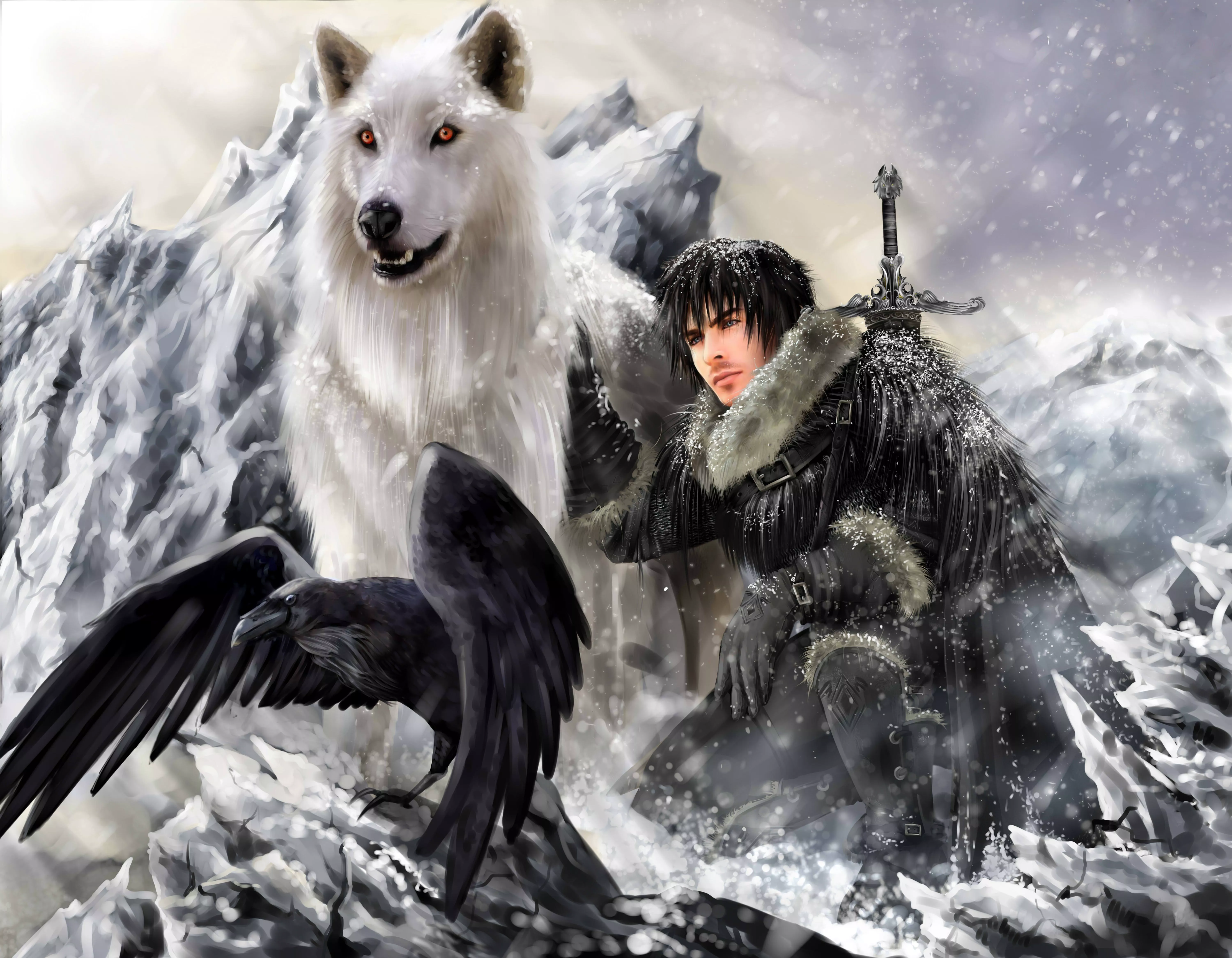 Jon Snow and His Wolf Ultra HD