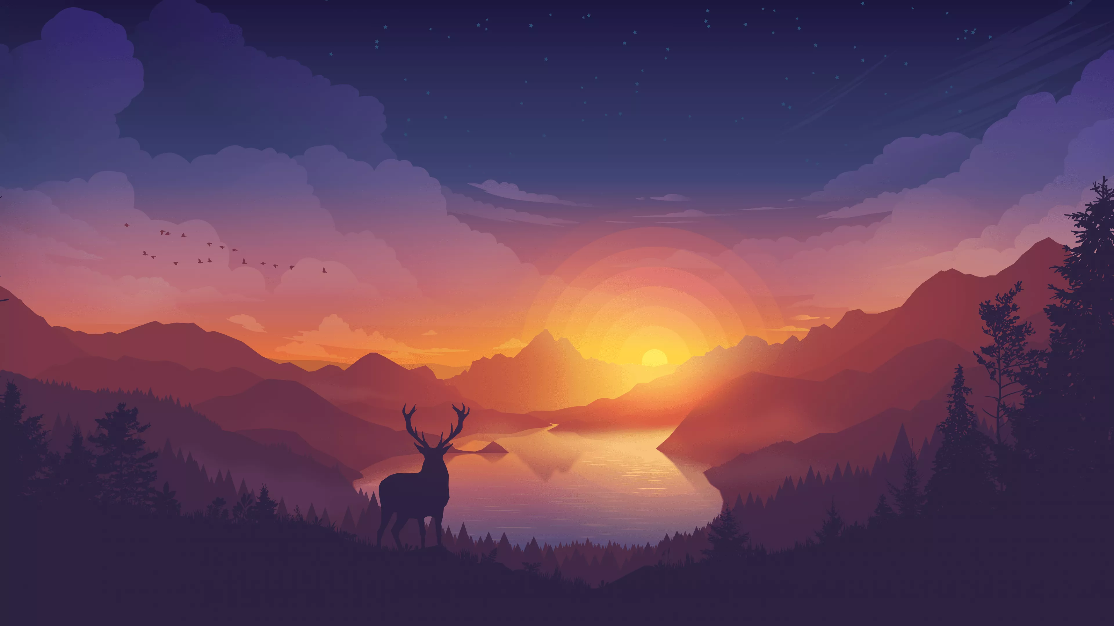 Lakeside Wallpaper 4K, Evening, Deer