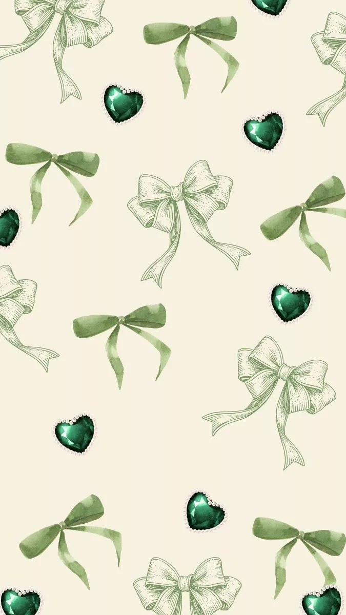 coquette aesthetic green bow gemstone