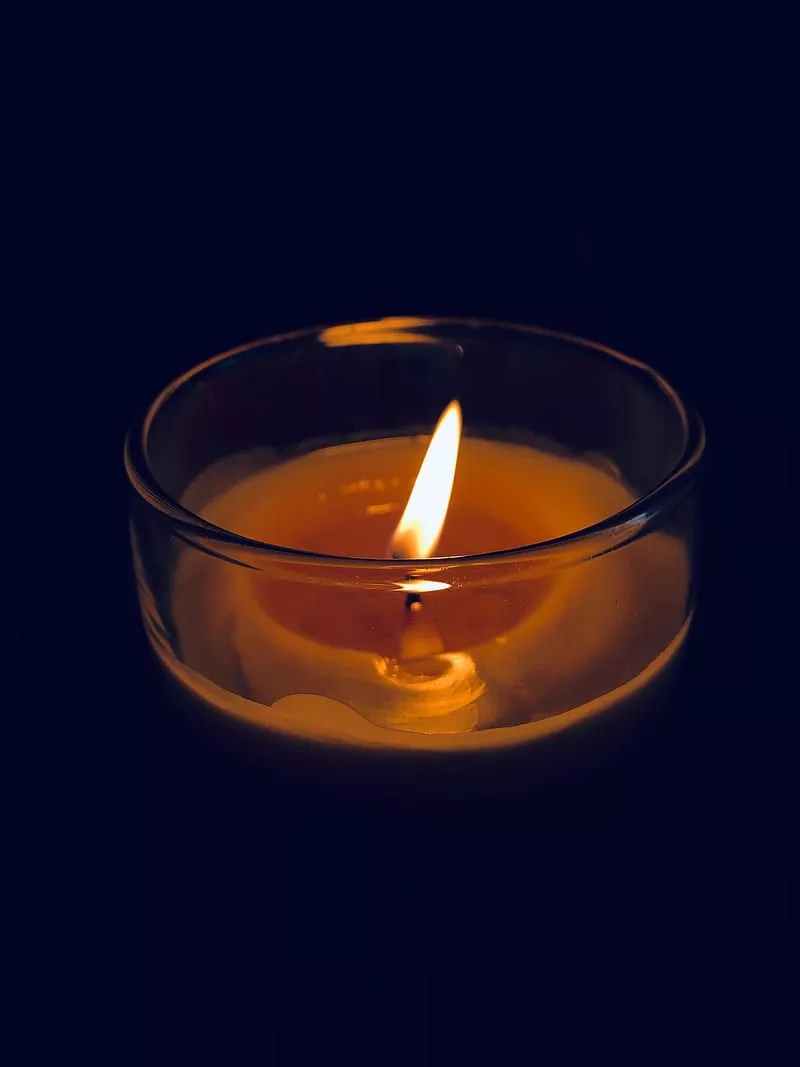 Candle, glass, fire, wick, burn, dark