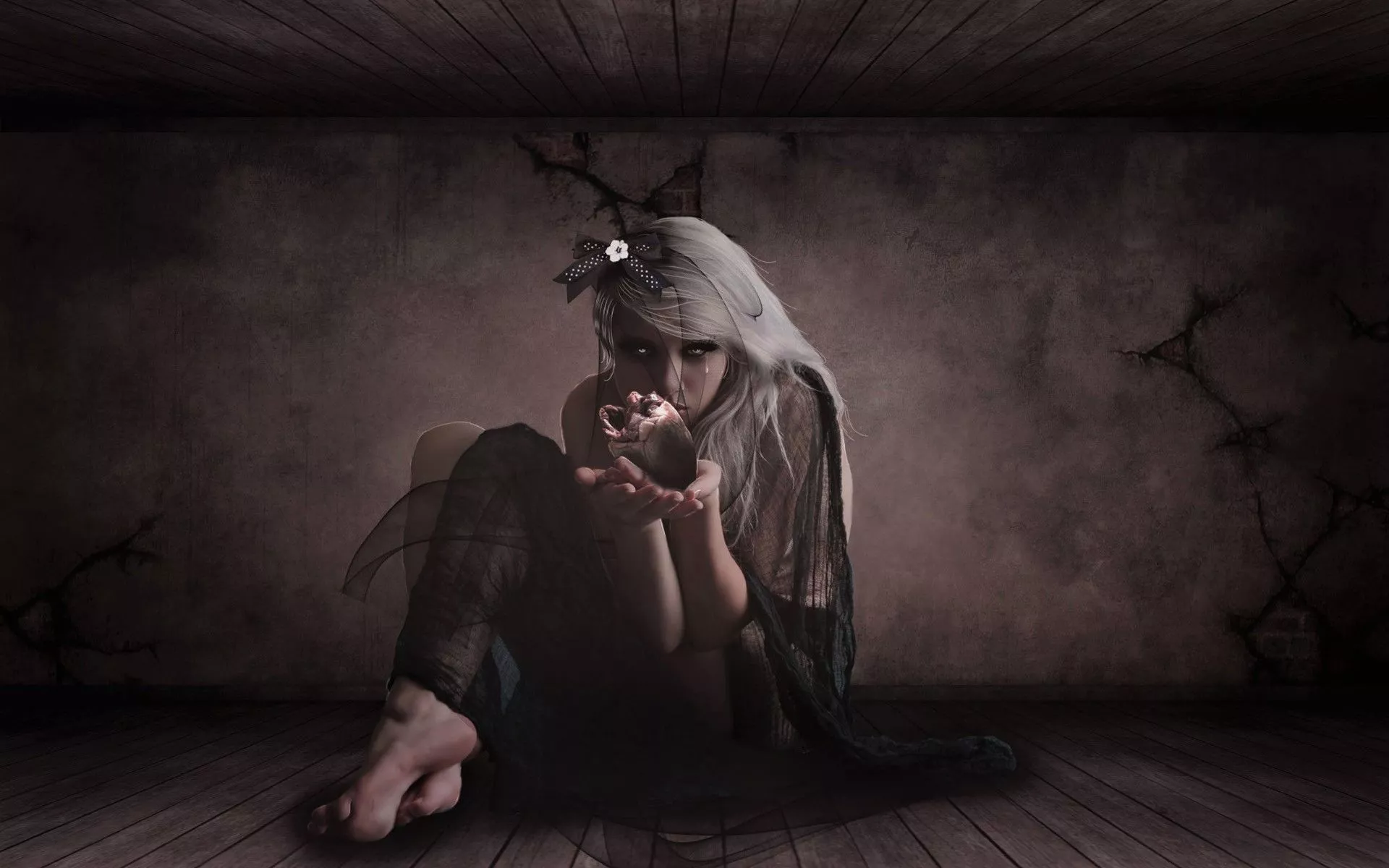 Gothic Woman Heart In Hand Dark Fantasy Wallpaper, HD Fantasy 4K Wallpaper, Image and Background