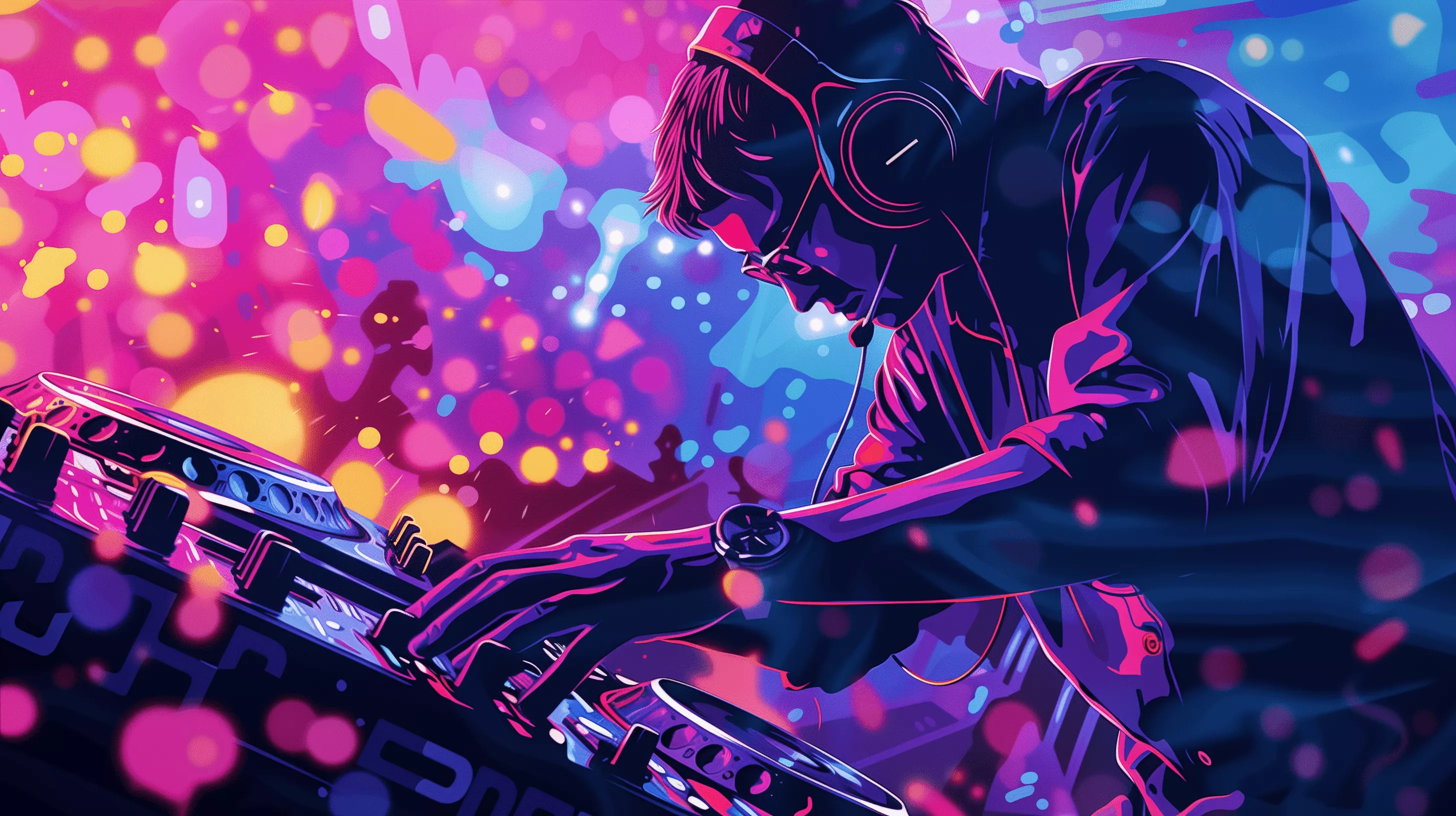 Retro Vibes: Artistic DJ Party HD Wallpaper