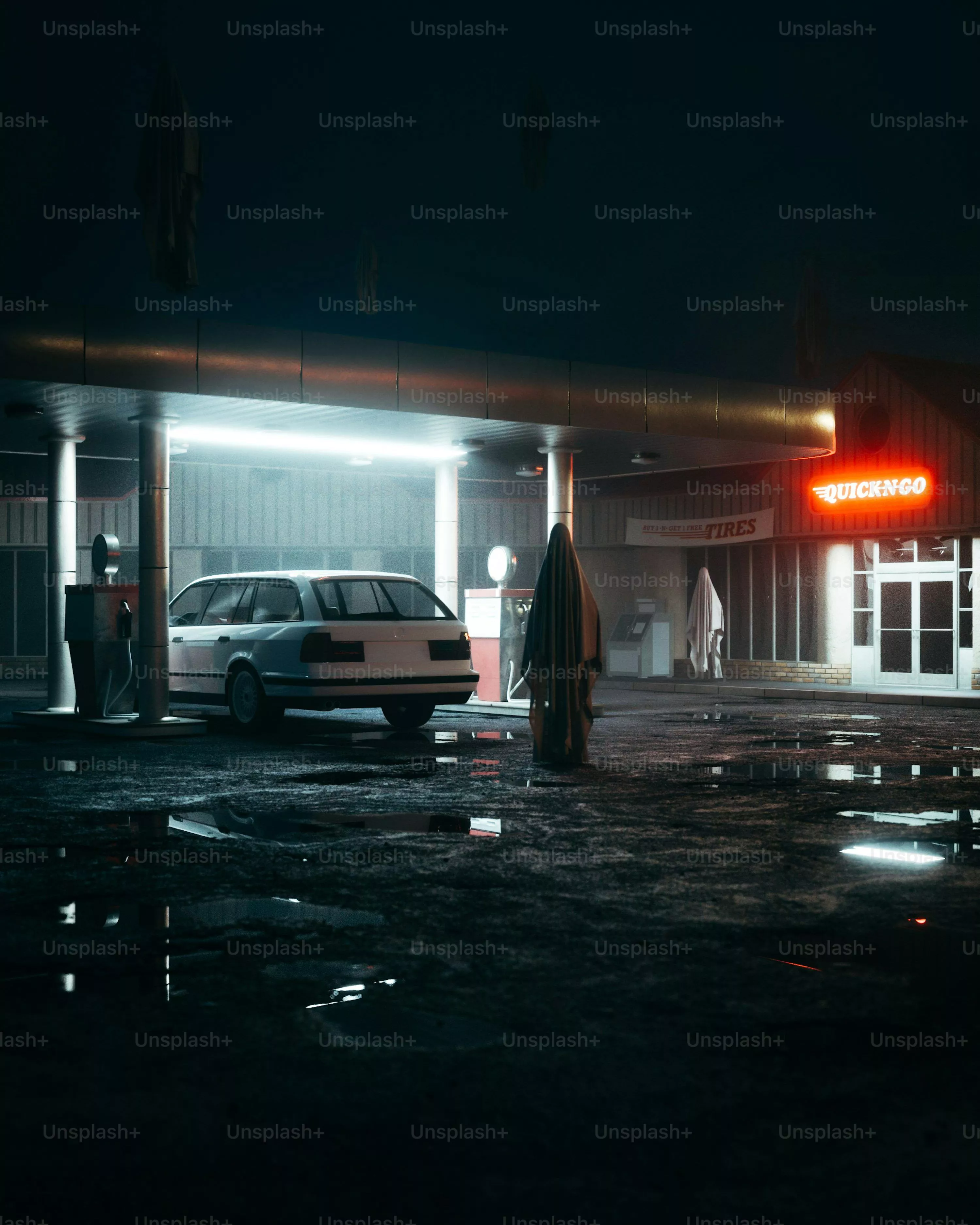 Gas Station Night Picture. Download