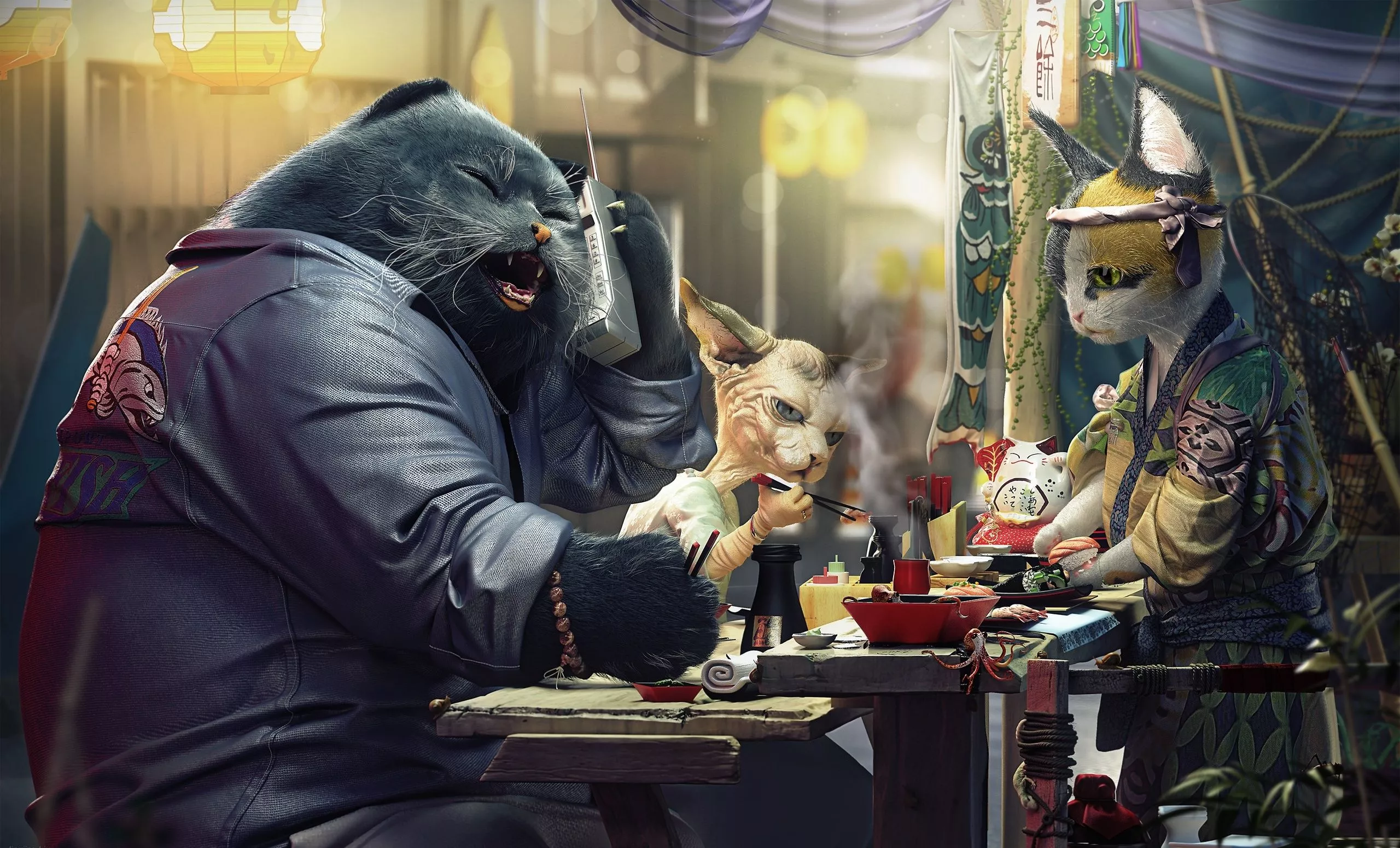Fantasy Oriental Cat Dinner HD