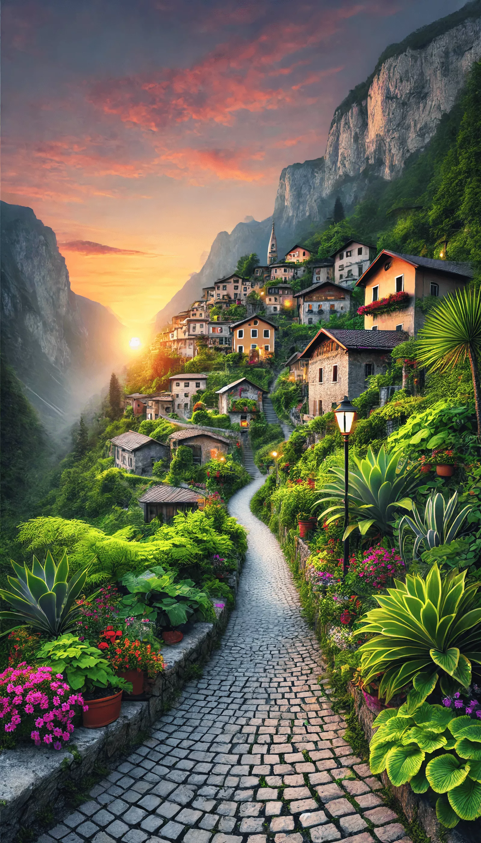 Mountain town landscape iPhone wallpaper