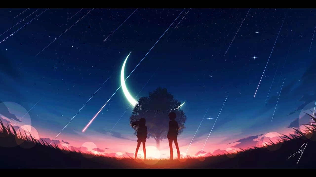Falling Starry Sky Anime Man Woman