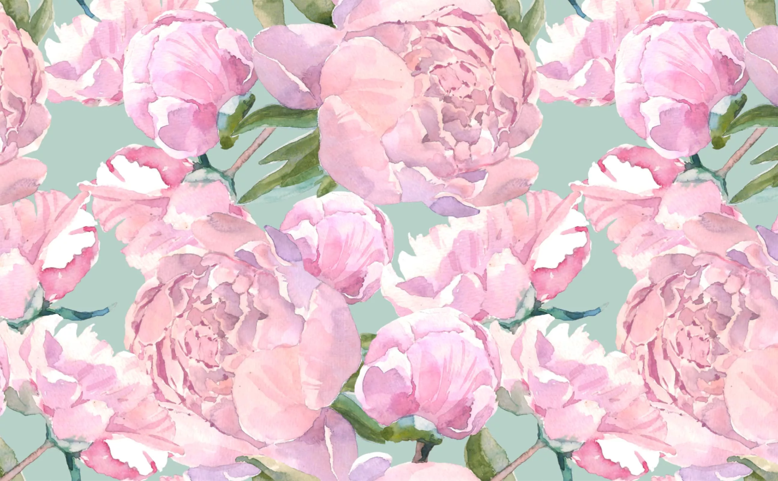 Watercolor vintage pink peony sage