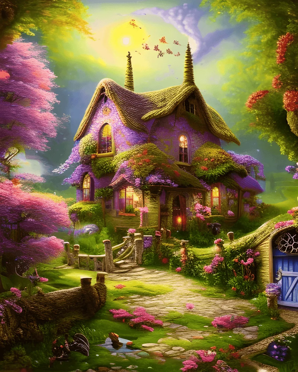 Wood Cottage Sparkle Fantasy Scenic