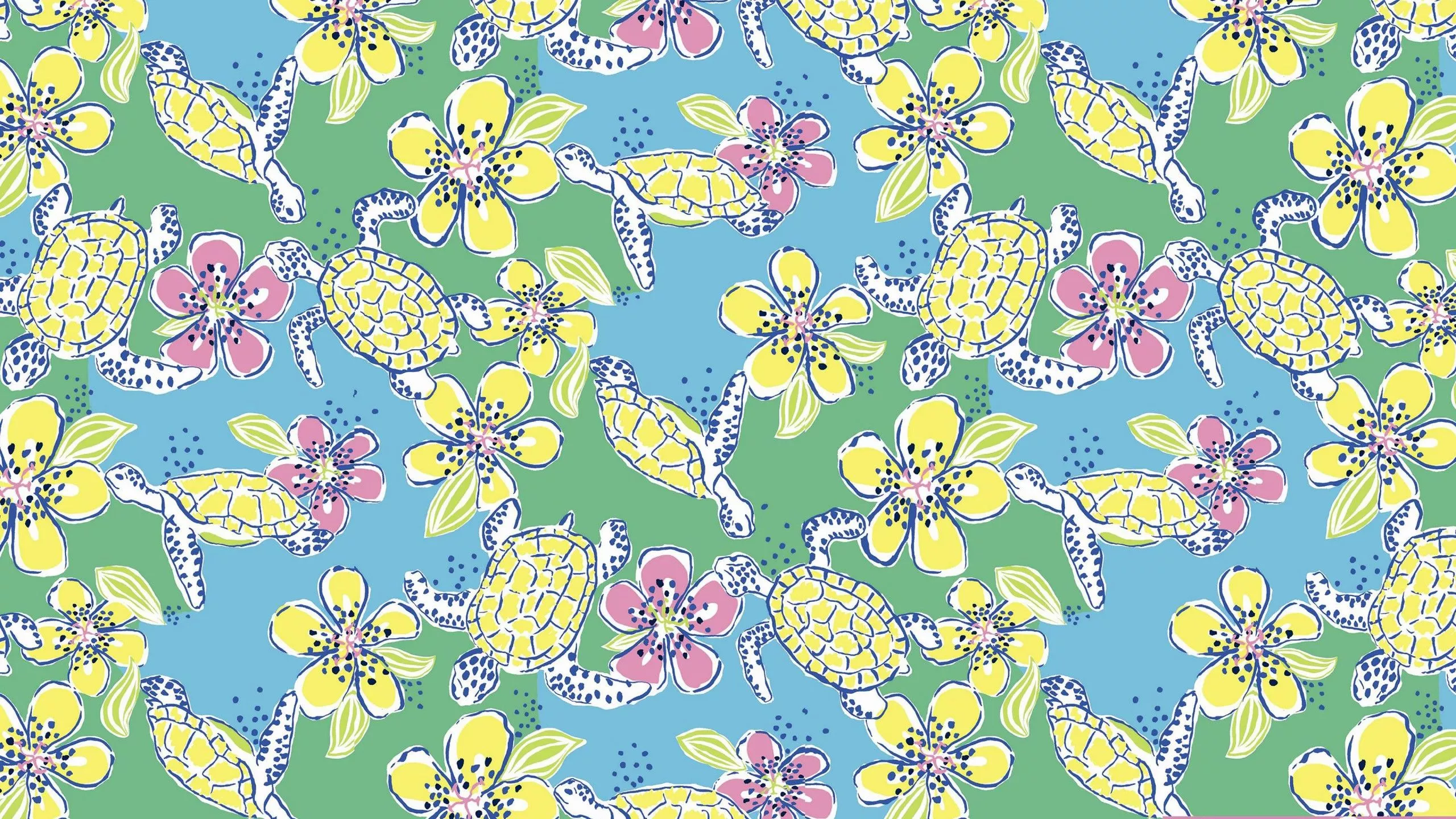 Yellow Pink Flowers Tortoise Leaves