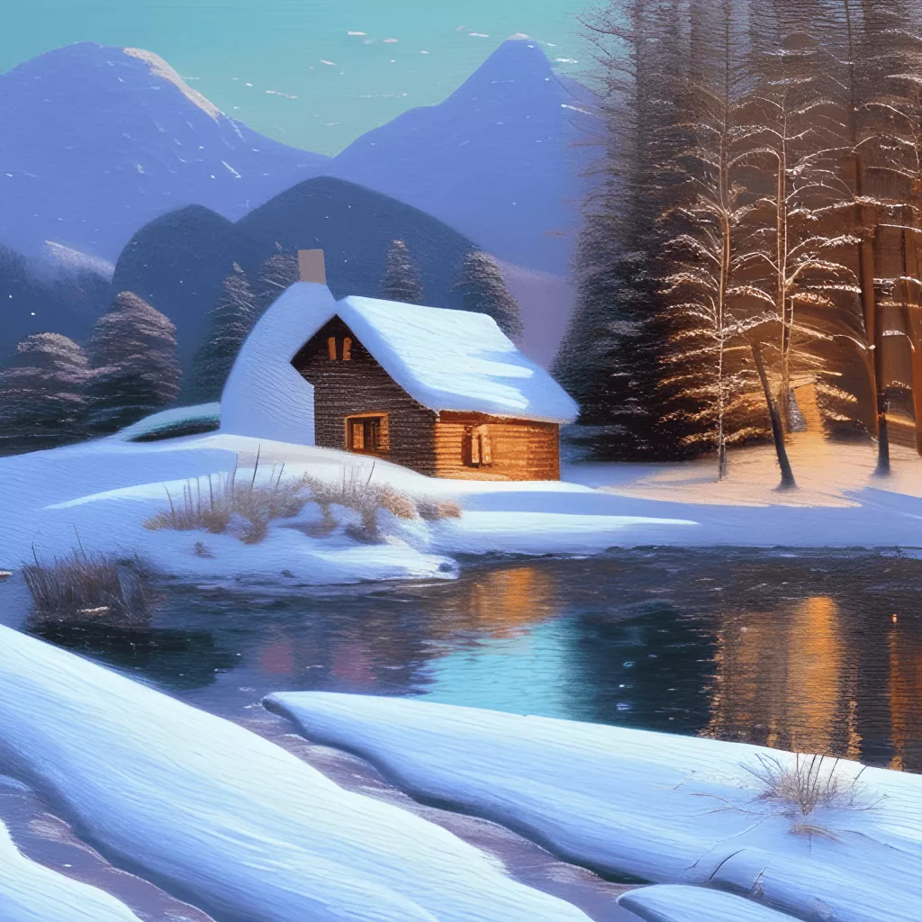 Snowing Winter Scene of a Cabin