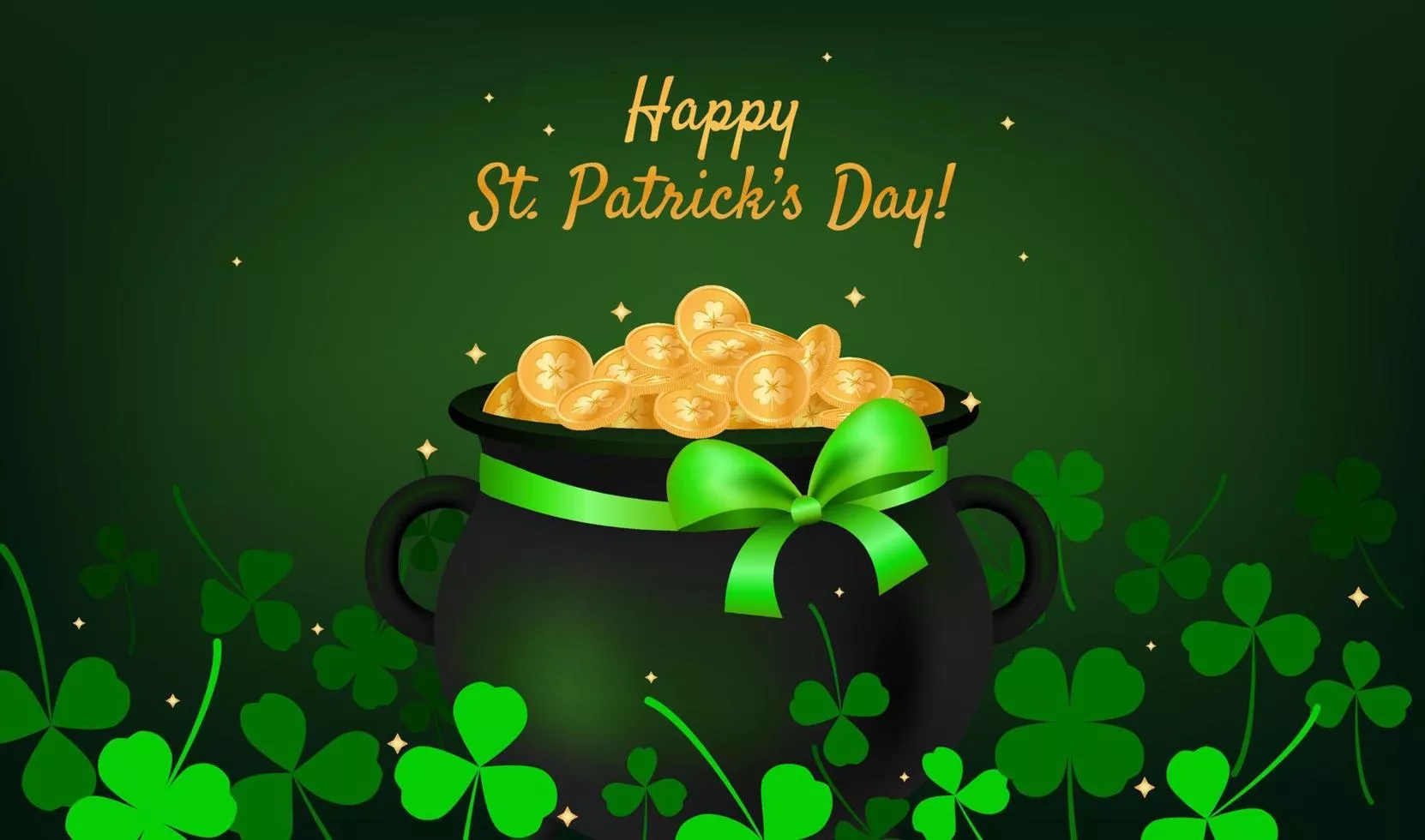 gold coins with green festive bow