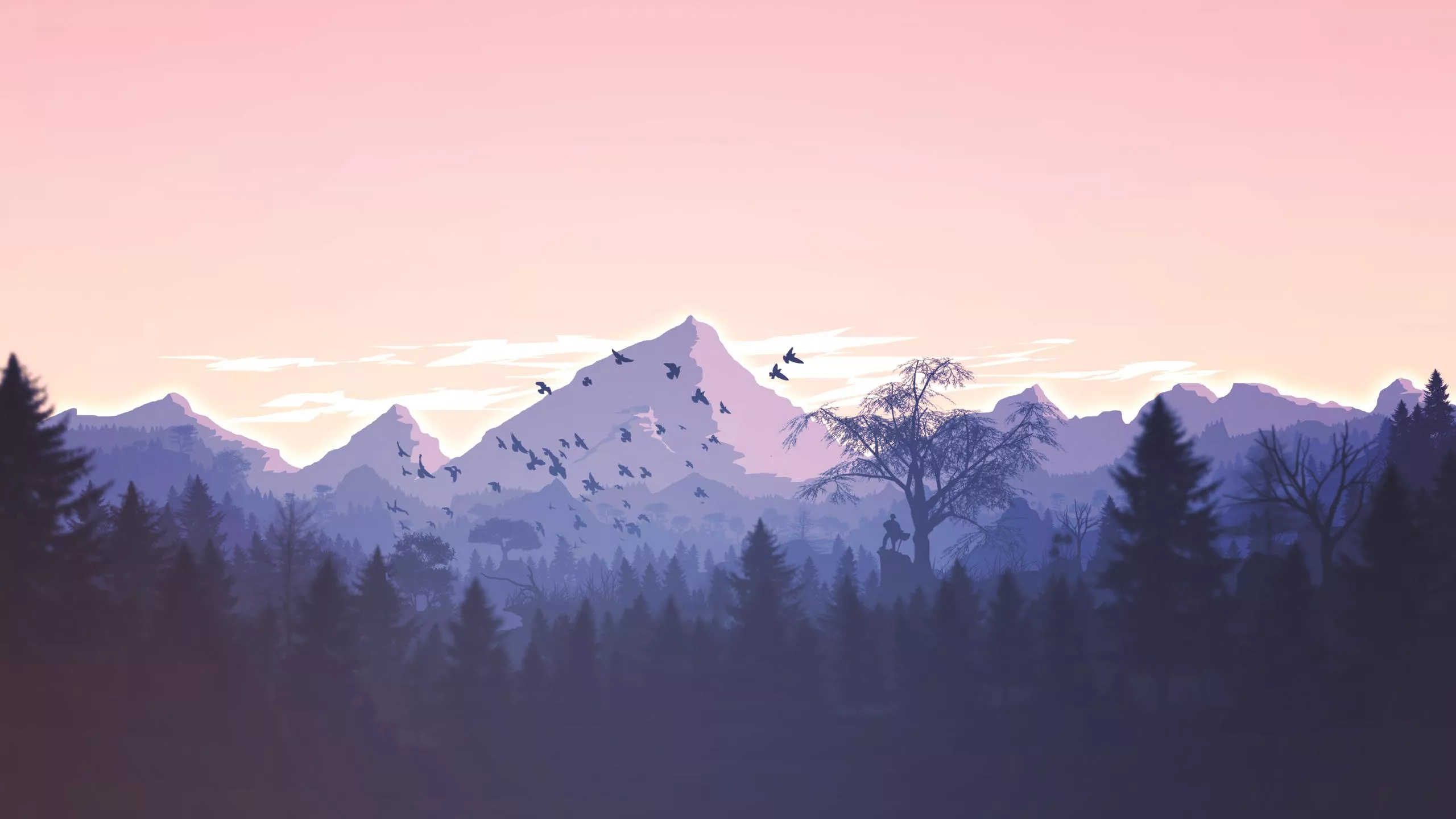 Minimalism Birds Mountains Trees Forest