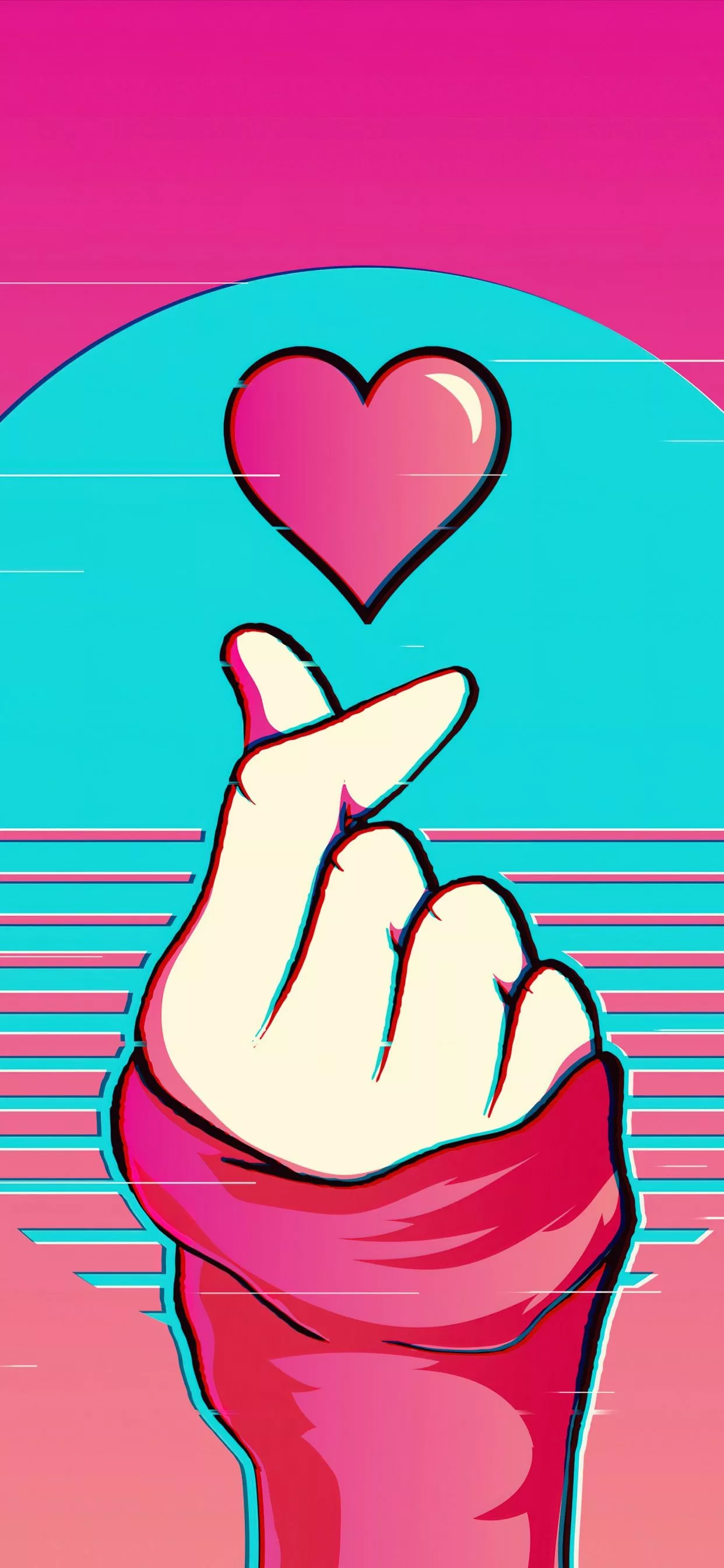 Vaporwave Wallpaper 4K, Finger heart