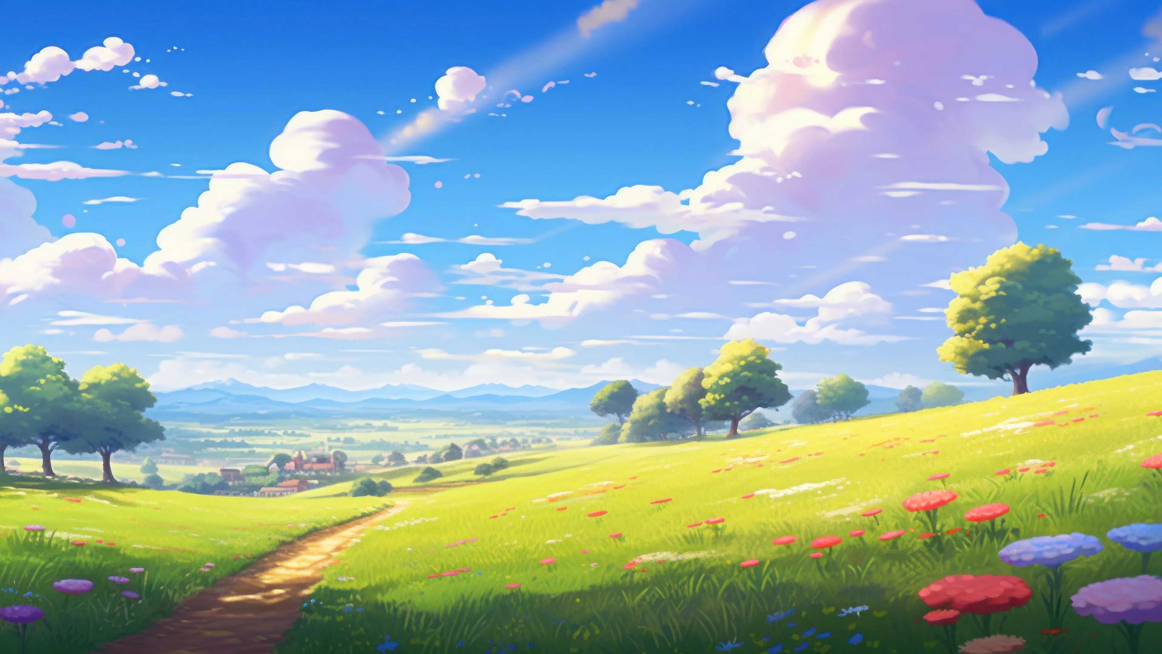 Sunny Field Scenery 4K Wallpaper
