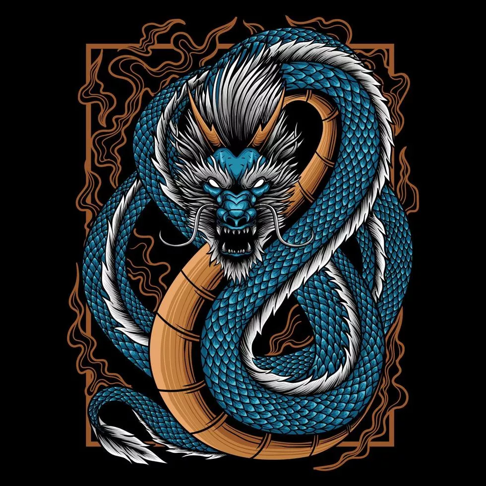 blue japanese dragon design is suitable