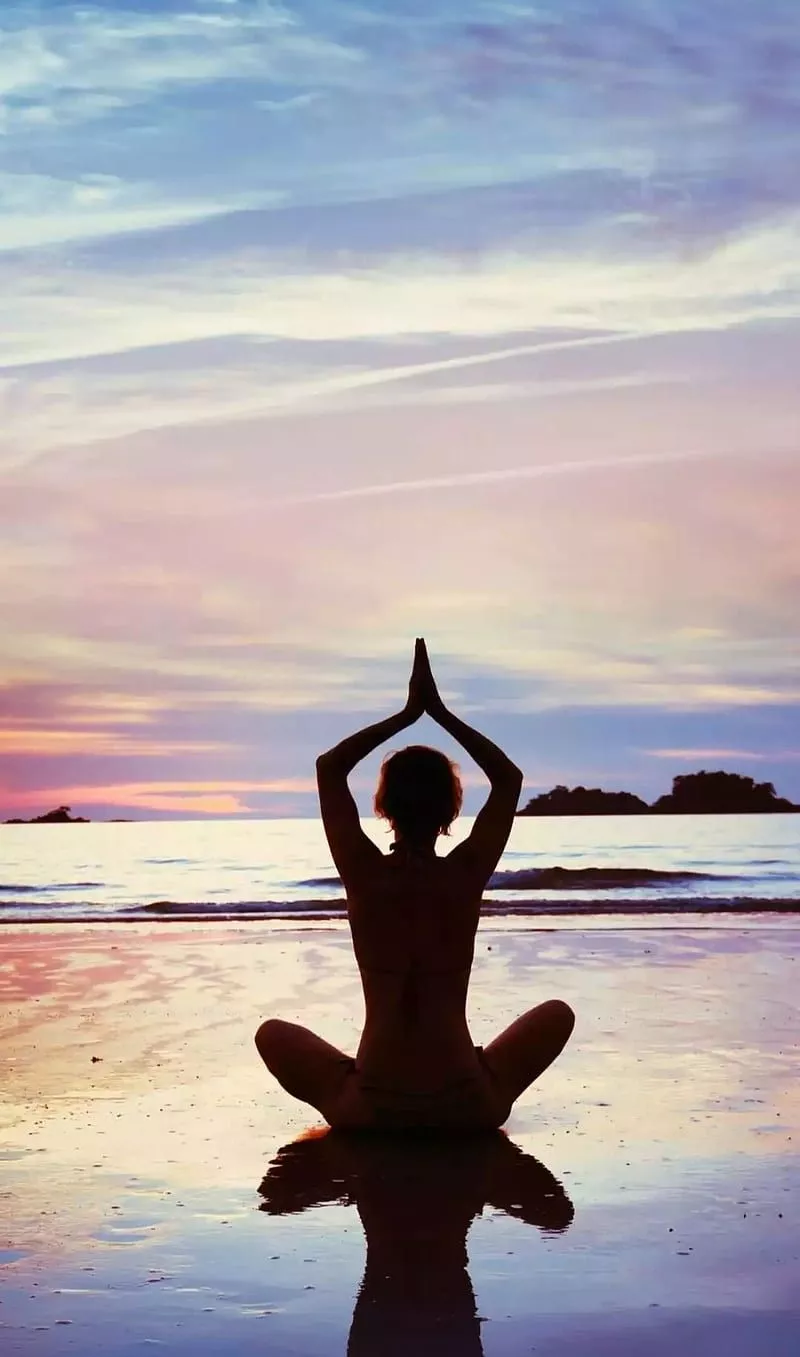 Yoga, ocean, sun, sunset, view, HD