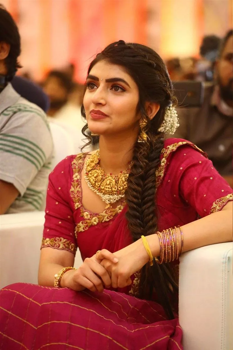 Actress Sreeleela in Red Half Saree Stills