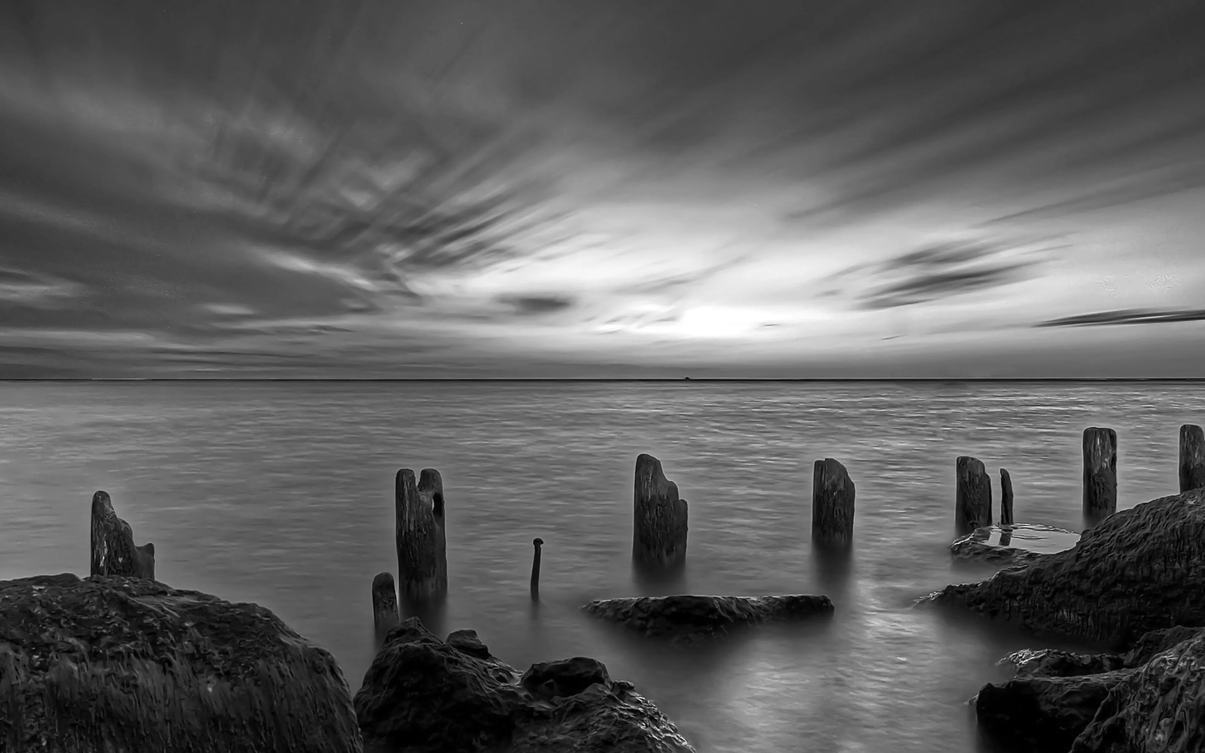 Amazing Ocean Sea Bw Dark Beach