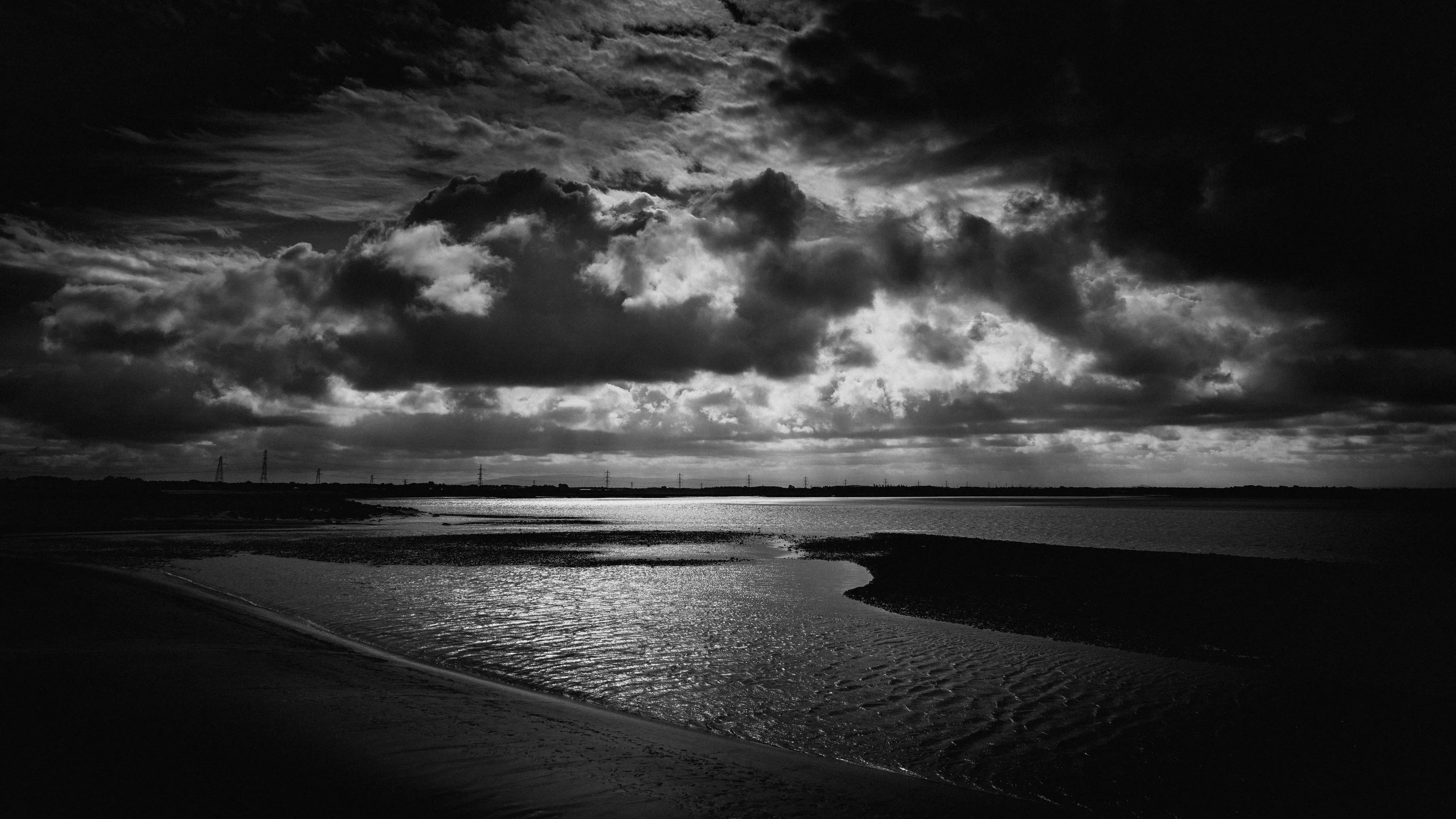 Black And White Image Of Sea Coast