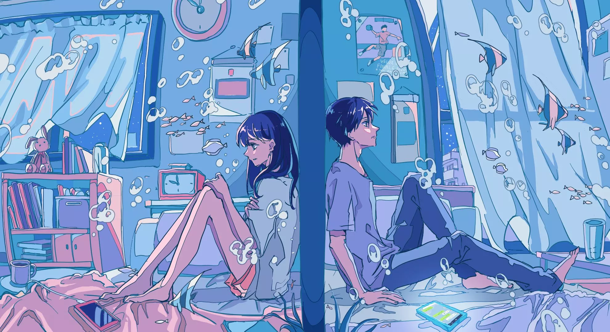 Underwater Anime Couple HD Wallpaper