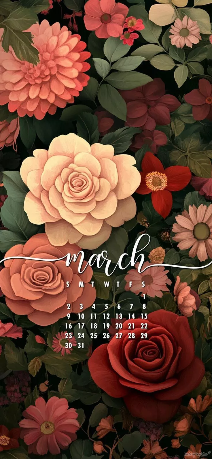 March 2025 Floral Calendar Wallpaper