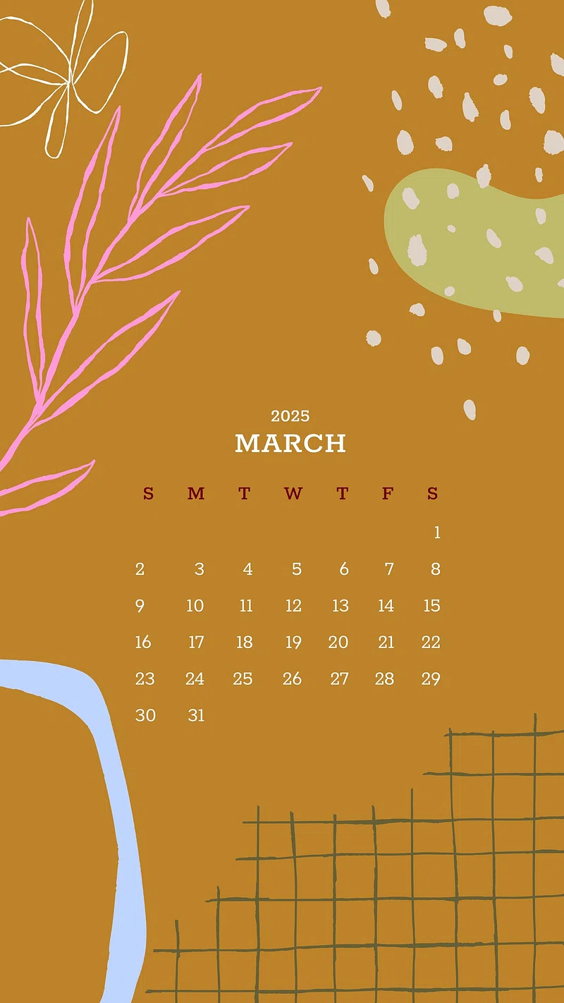 March 2025 calendar mobile wallpaper