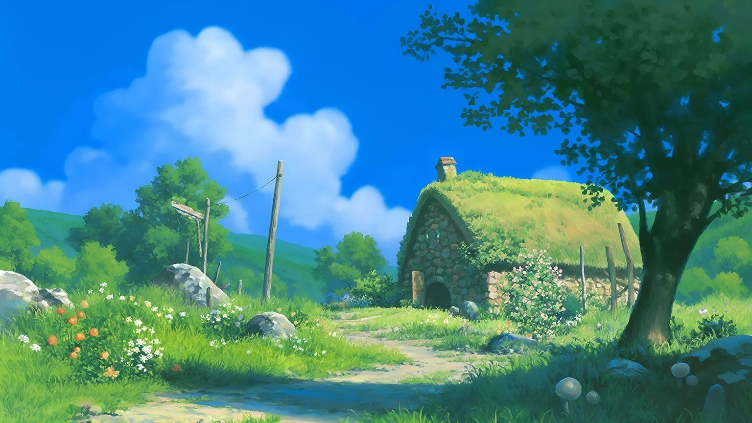 Studio Ghibli Stone Cottage Wallpaper in HD & 4K