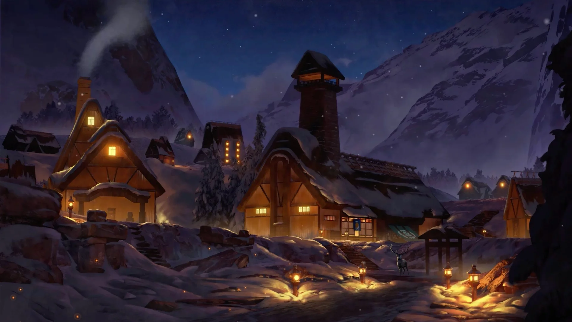 Winter Village Night Live Wallpaper