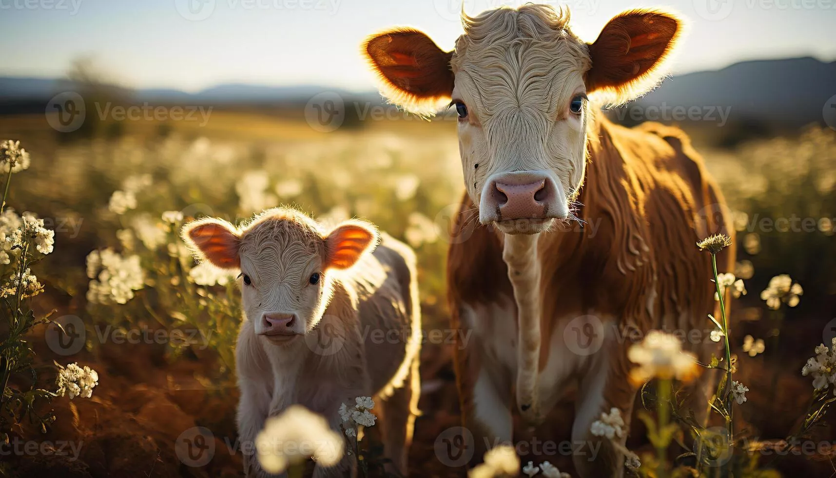 Mom And Baby Cow Image
