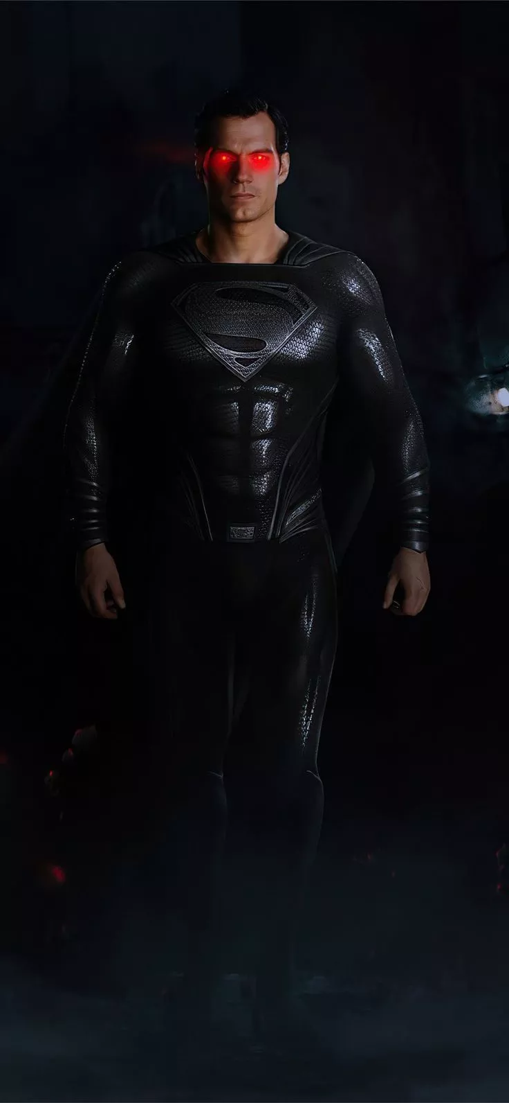 black suit superman red glowing eyes 4k