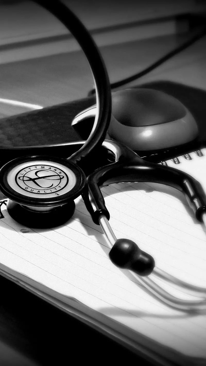 book background, black stethoscope, HD