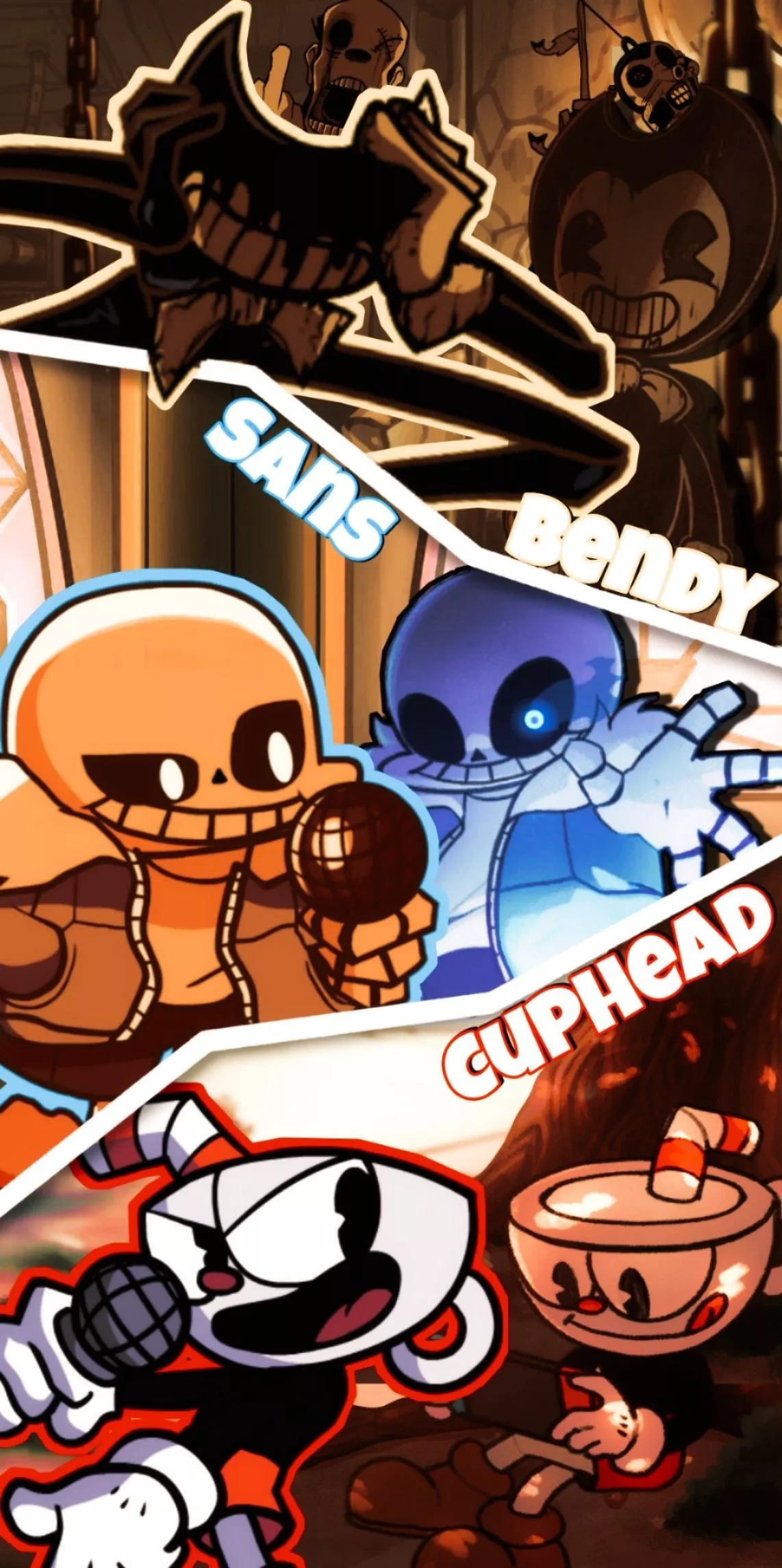 Cuphead, Sans, Bendy Wallpaper [IndieCross]