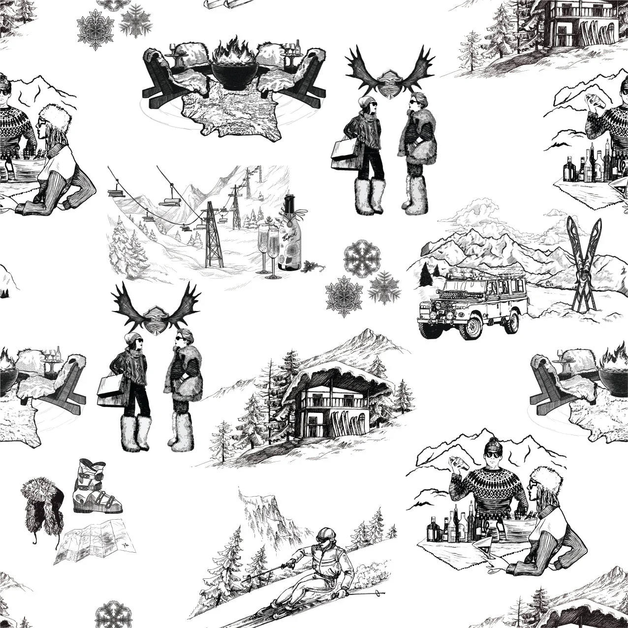 Après Ski Toile Wallpaper. Eco