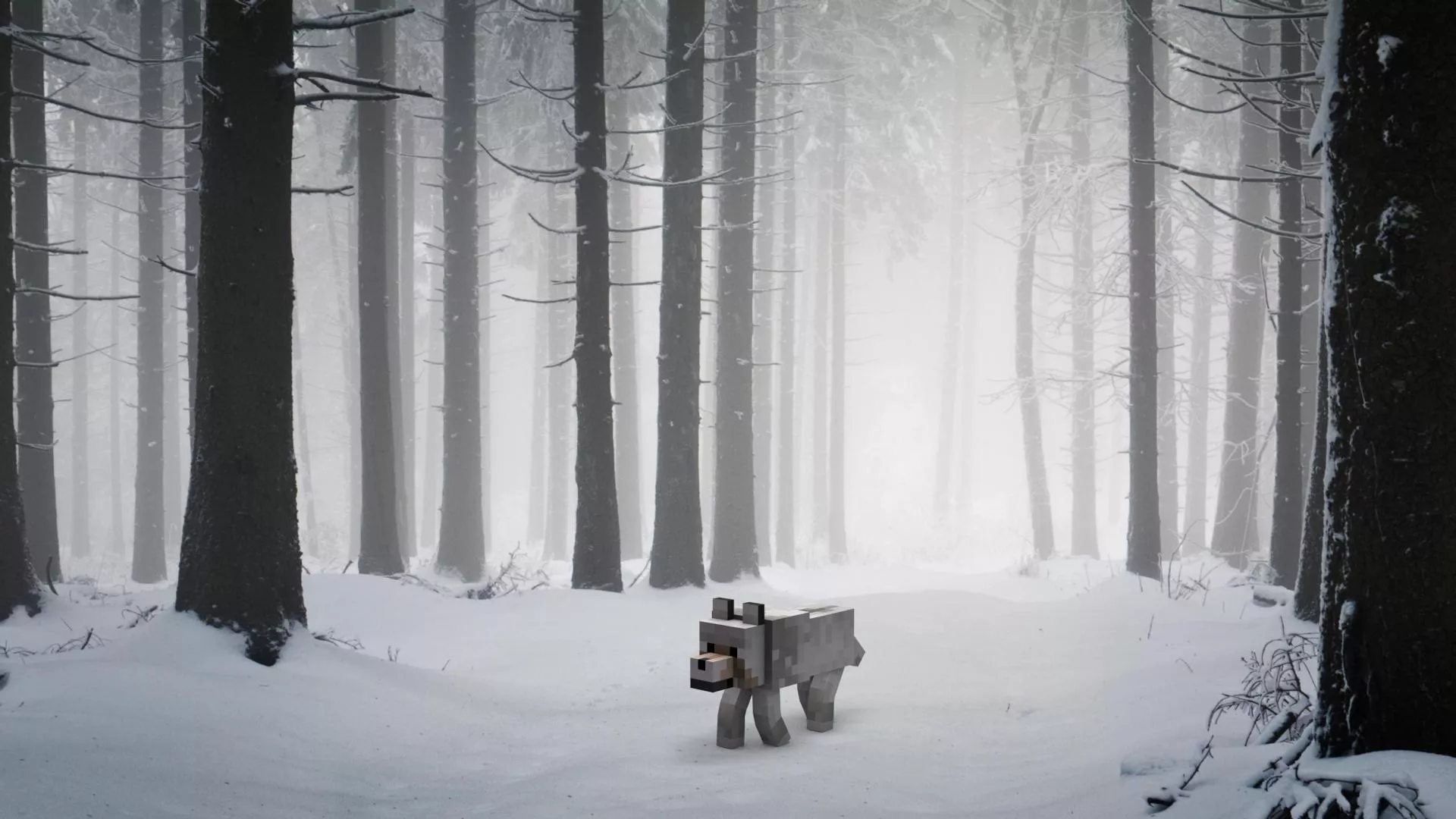 Wallpaper dog, minecraft, snow