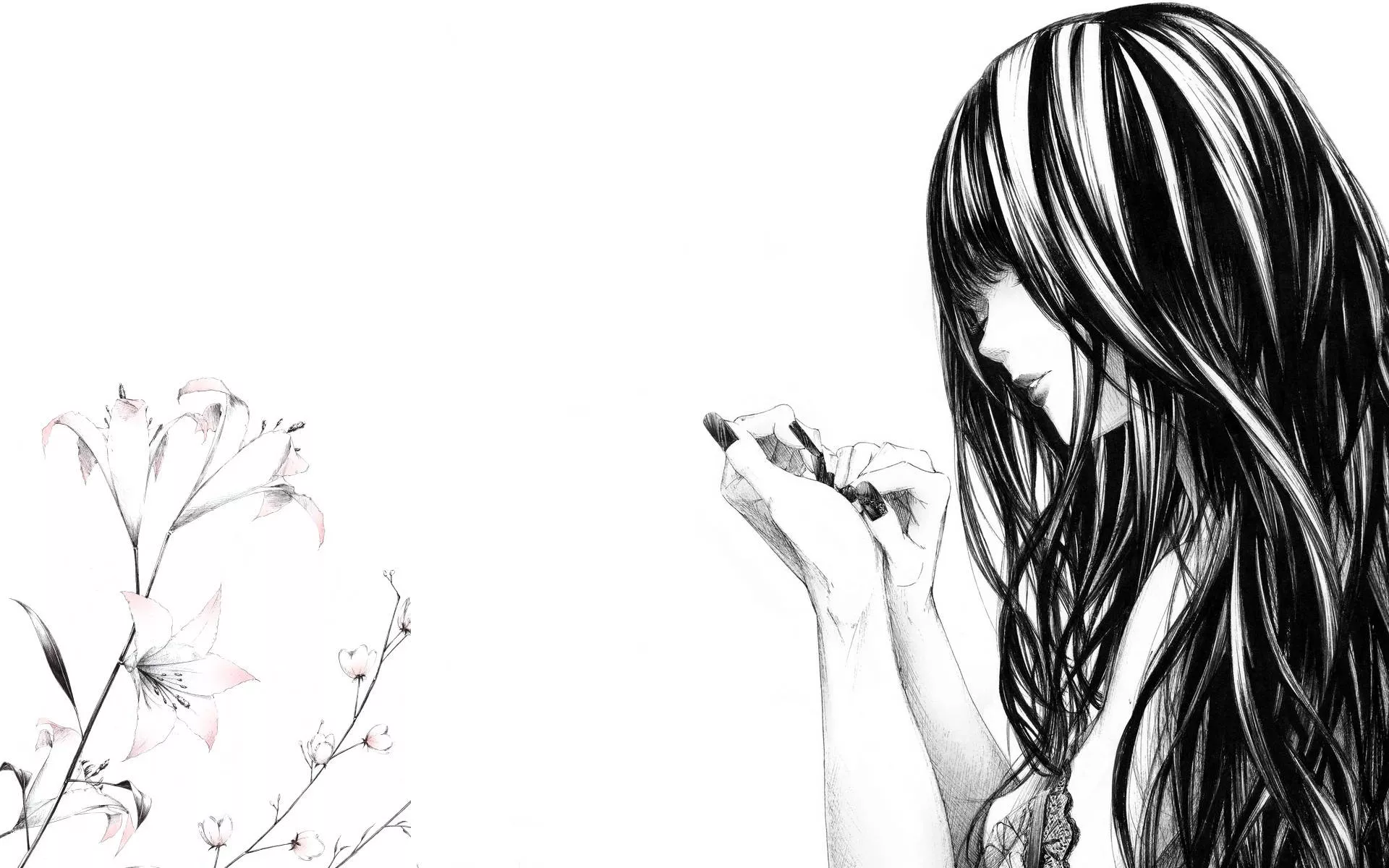 Sad Anime Girl Black And White HD