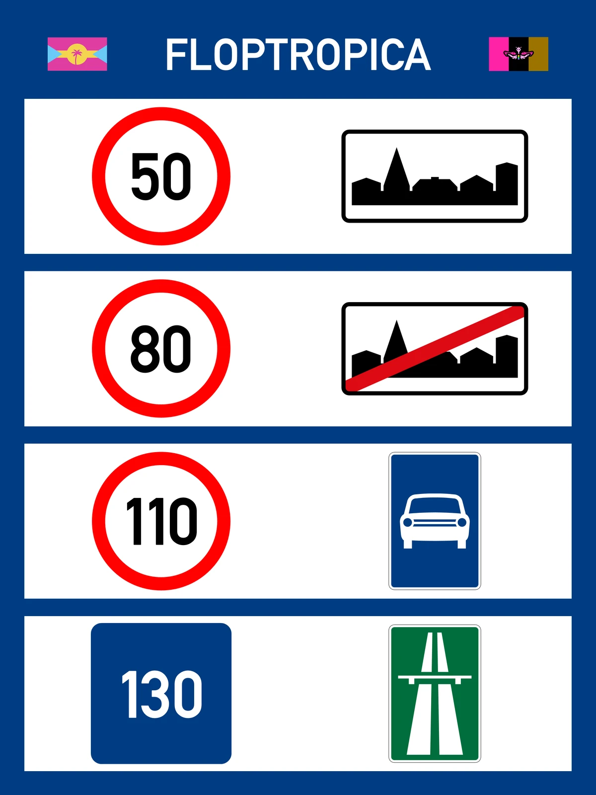 Road signs in Floptropica. Floptok