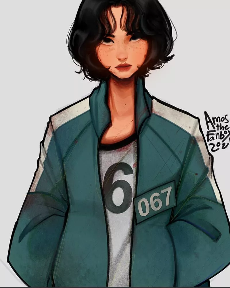 squid games drawin, black hair