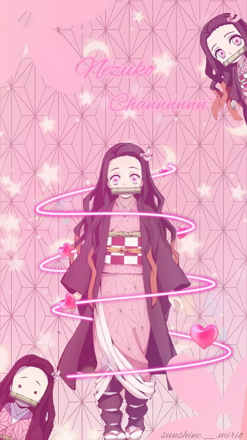 Nezuko, chibi, demon slayer, pink, HD