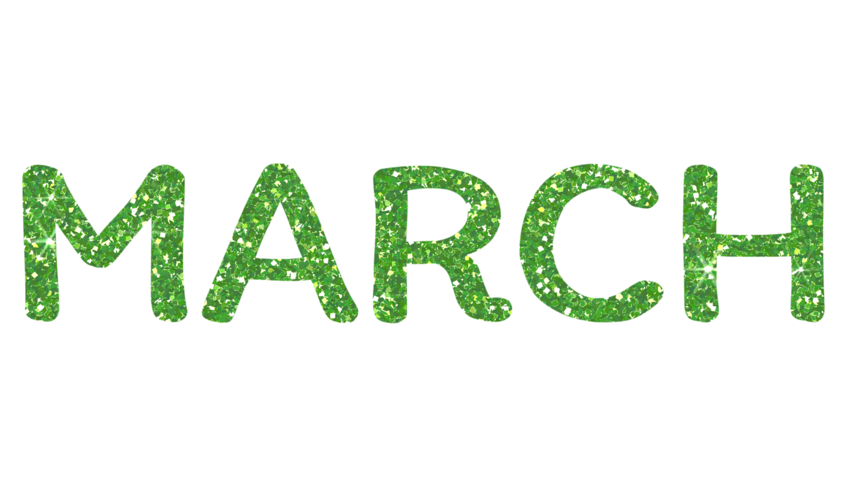 Green glitter MARCH Letters Icon. March