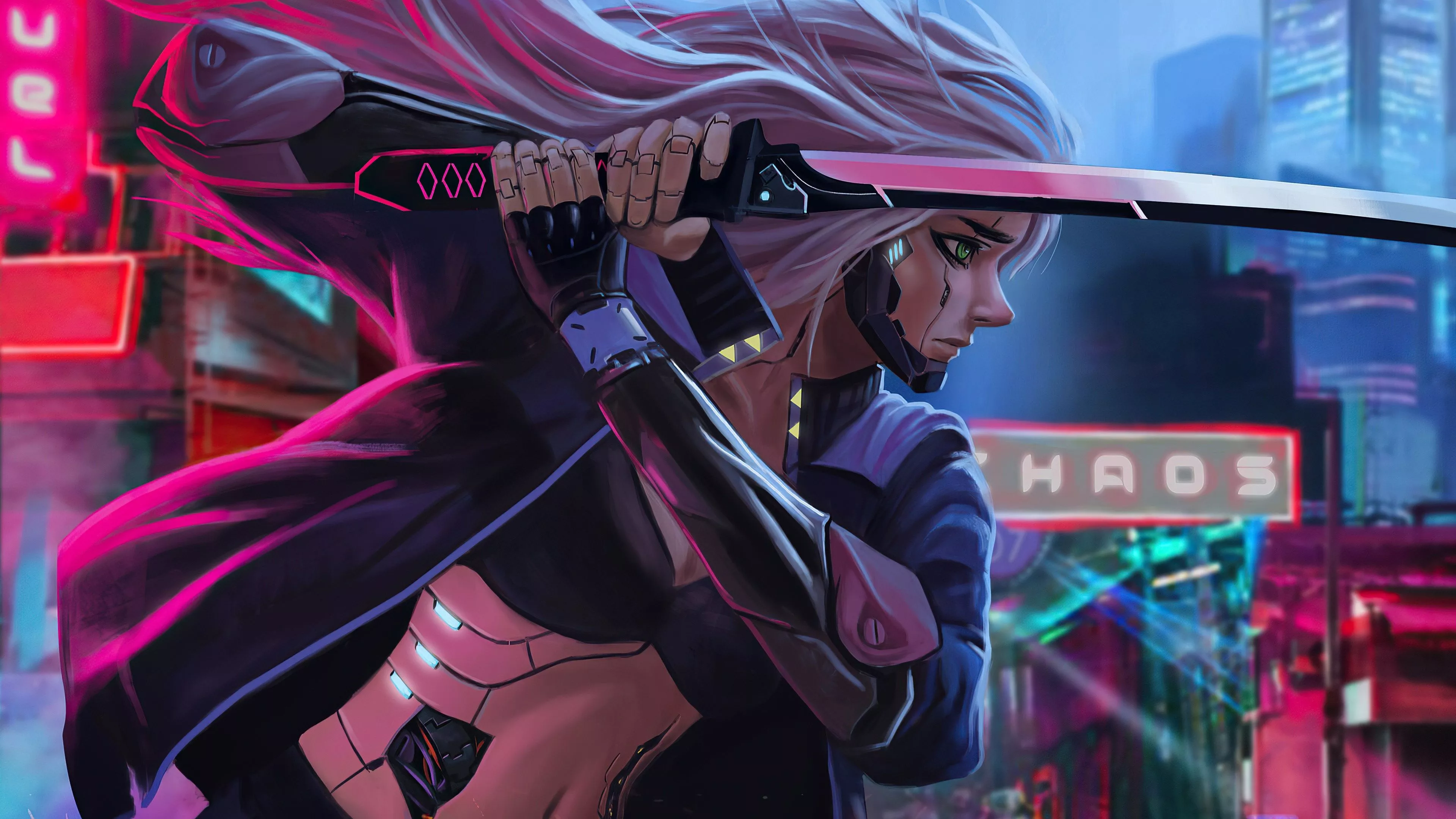 Cyborg Samurai Girl with Katana