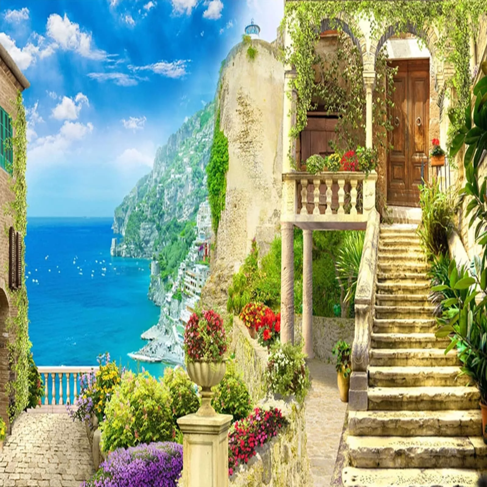 Garden Seascape 3D Photo Wallpaper