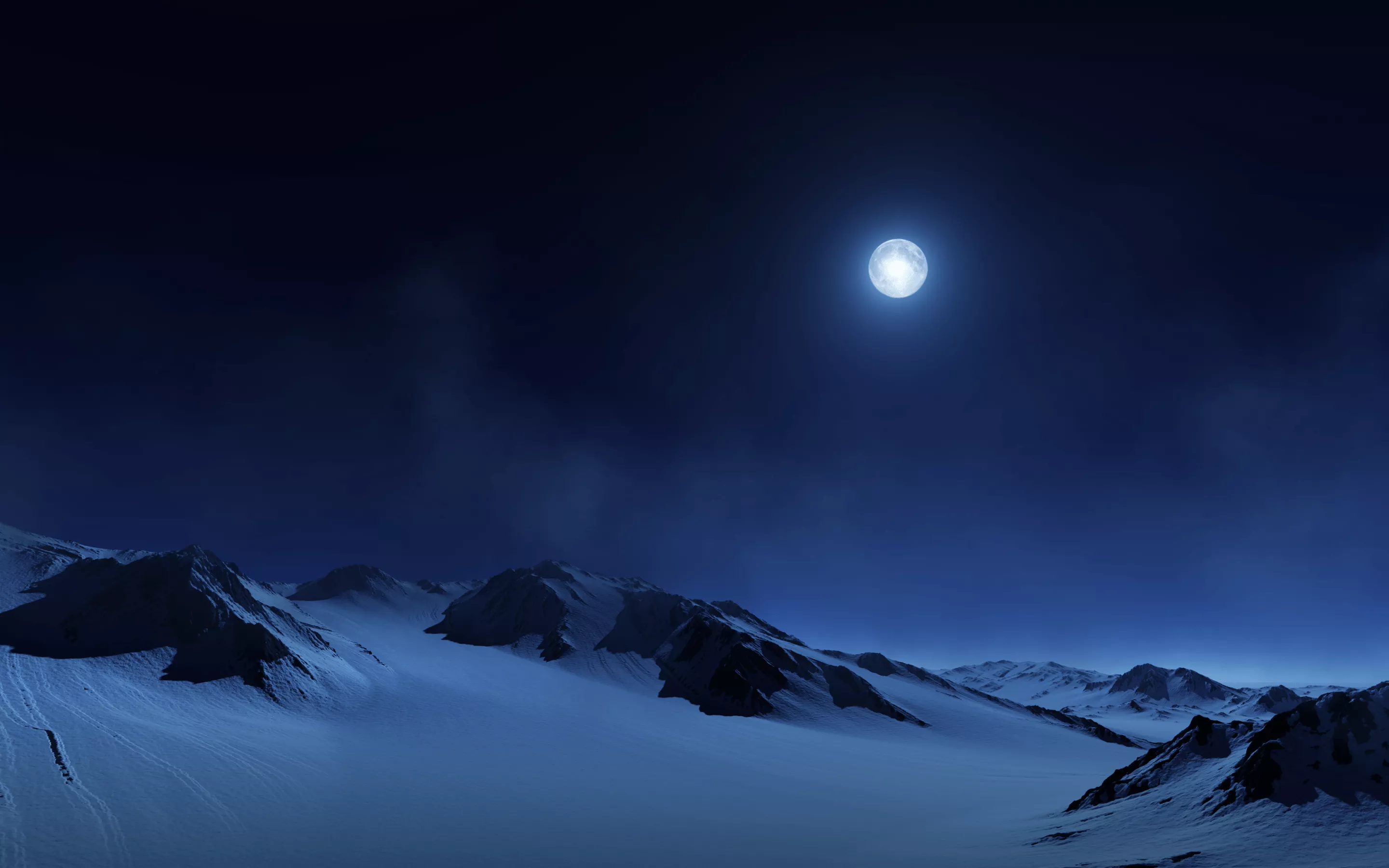 Full moon Wallpaper 4K, Night sky, Snow