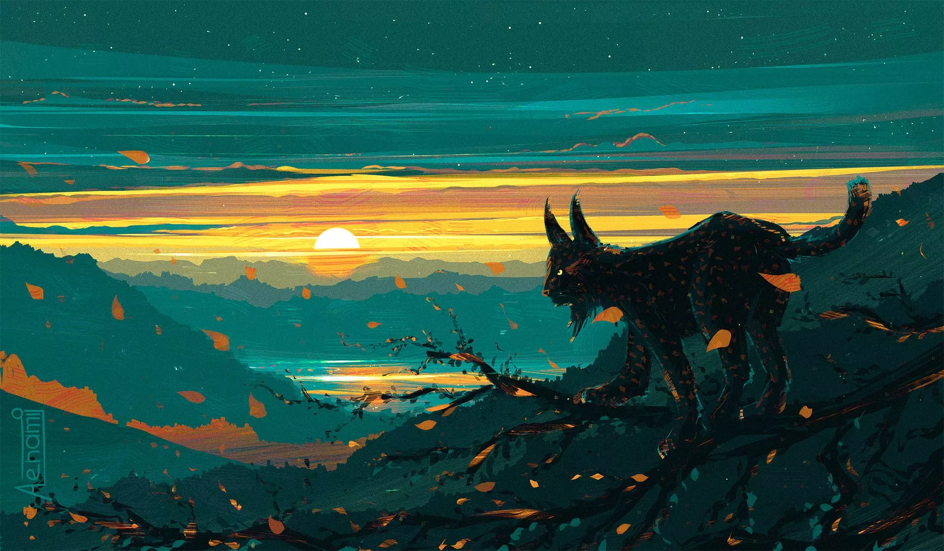 Big Cat In Sunset Wallpaper, HD Artist