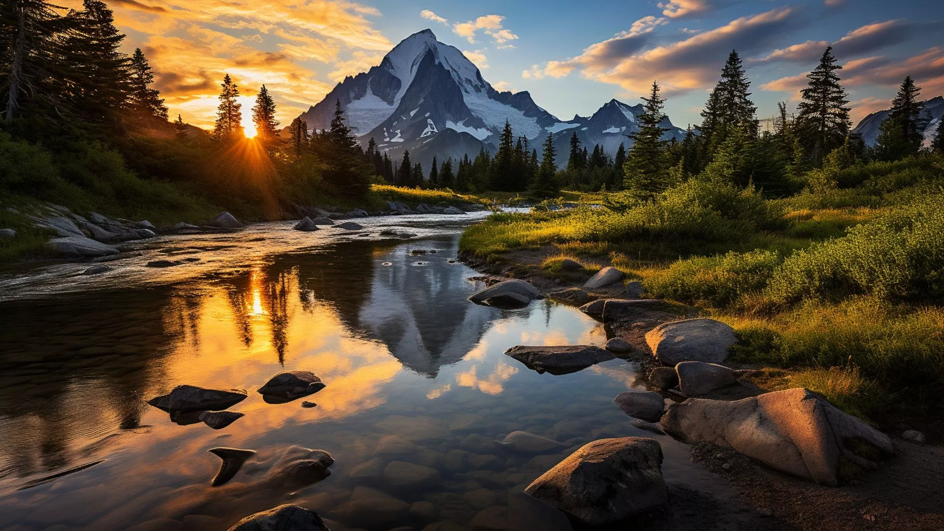 Wallpaper river, sky, trees, nature
