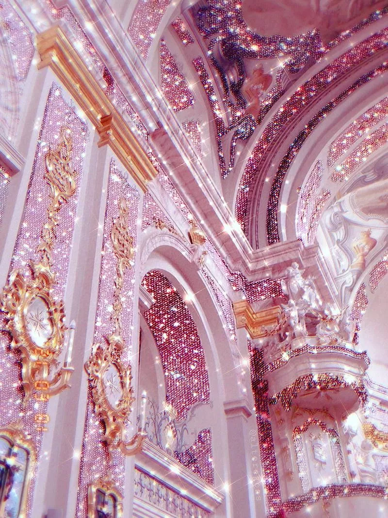 Pink glitter, aesthetic, castle, girly