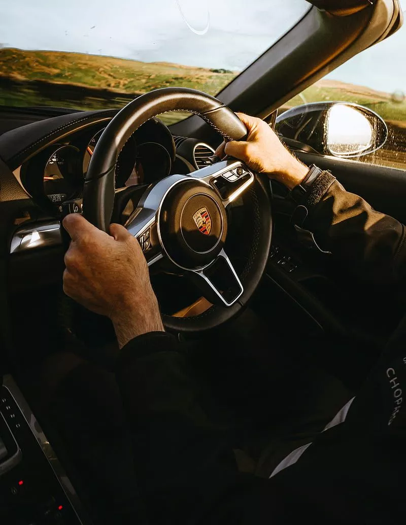 Porsche, car, sportscar, steering wheel