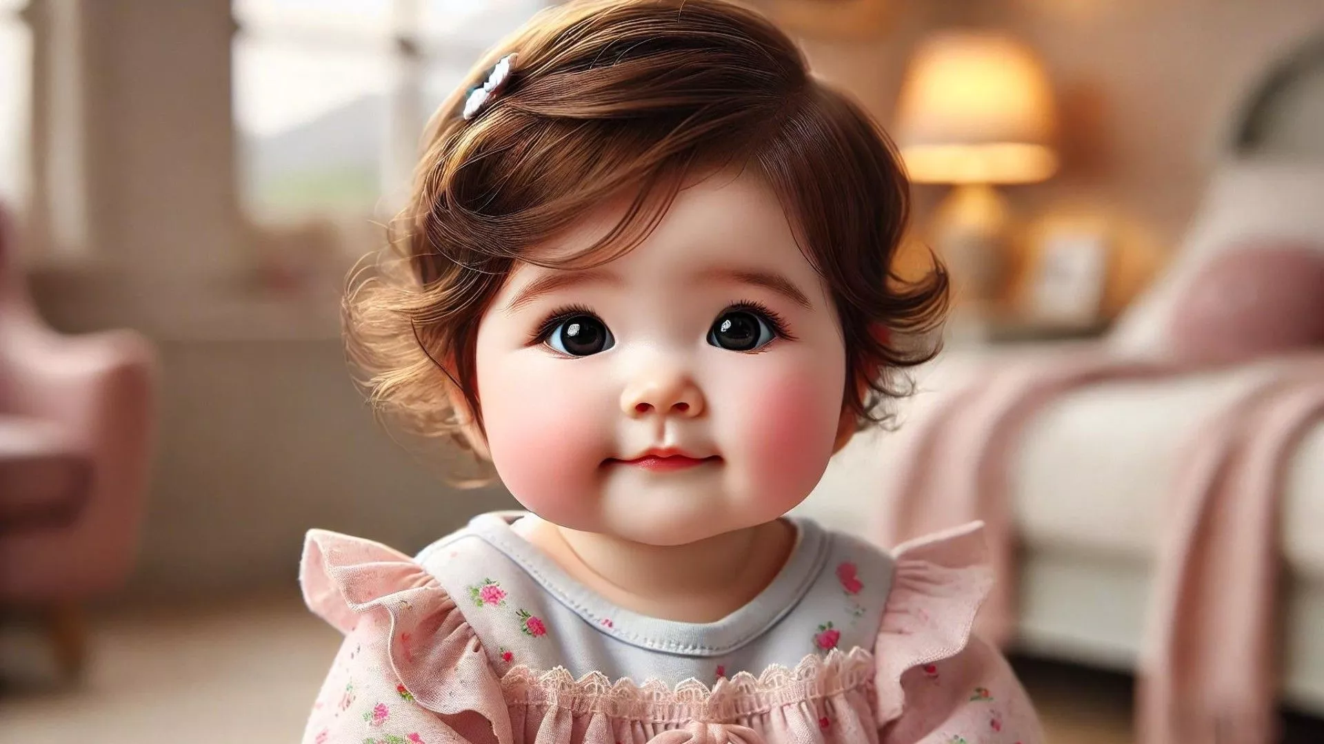 cute baby girl with chubby cheeks, big