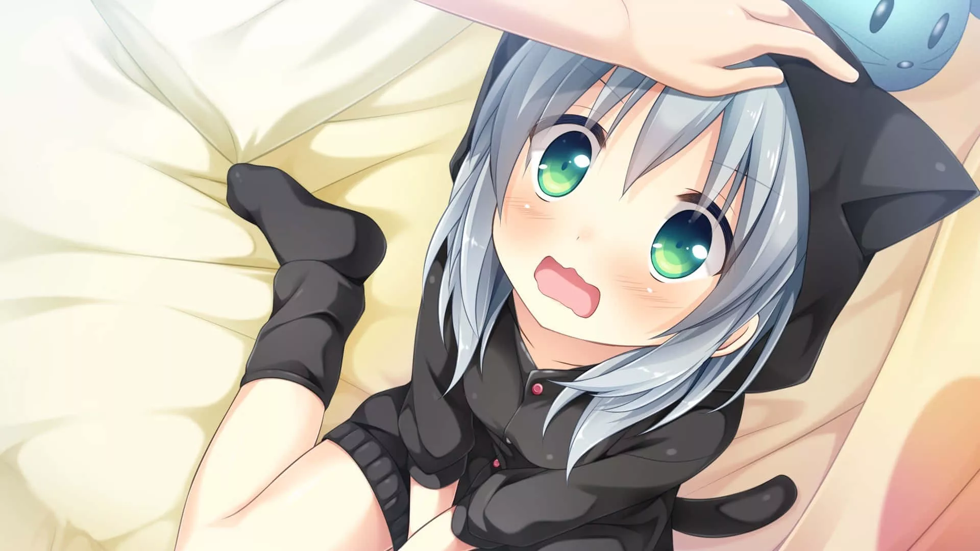 Download Blushing Anime On The Bed Wallpaper
