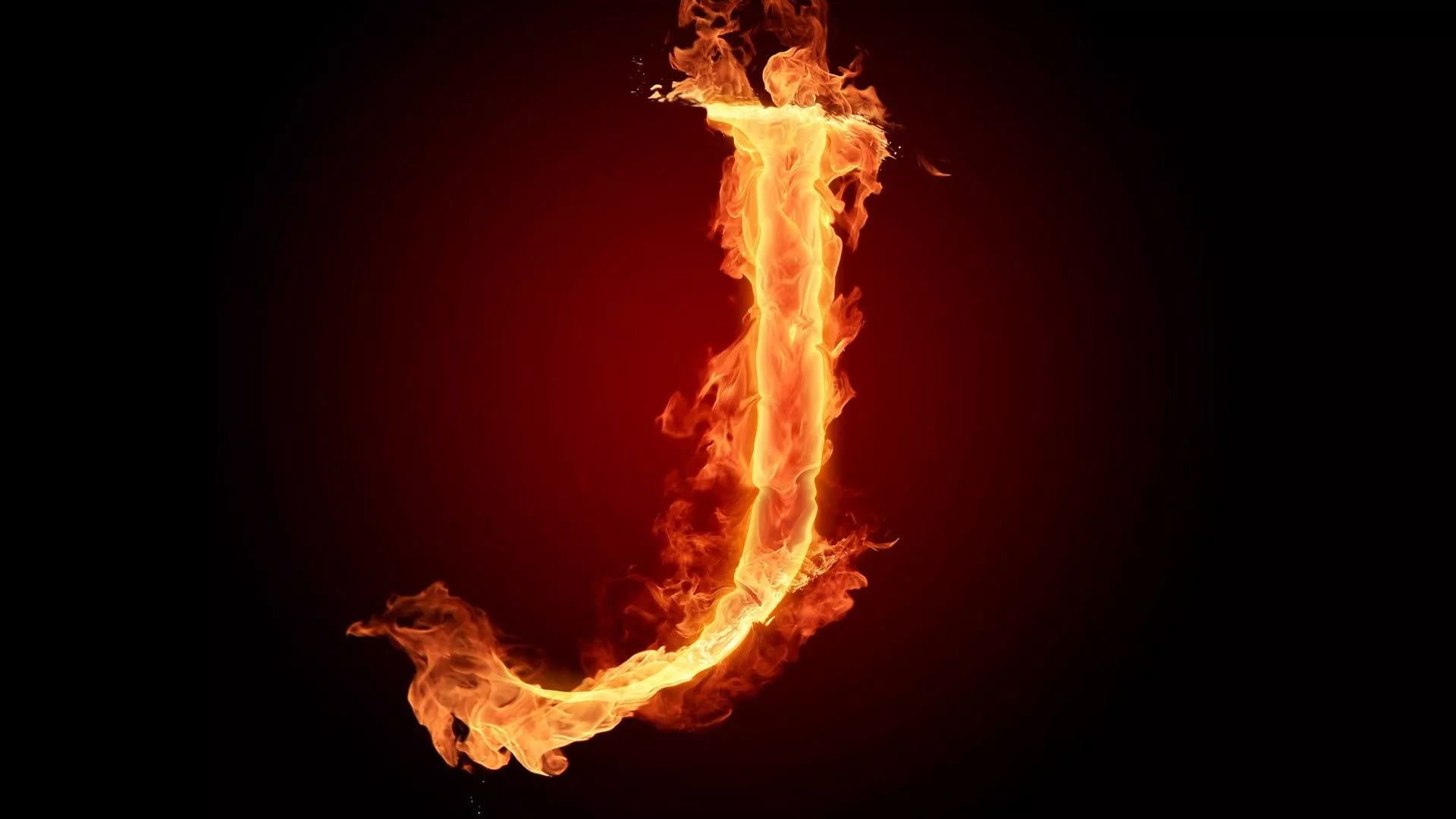 J Fiery English Alphabet Letter Black